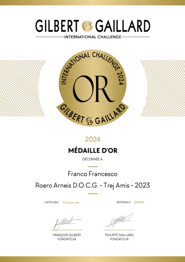 Gold Medal - Gilbert & Gailard International Challenge 2024 - Roero Arneis DOCG - Trej Amis